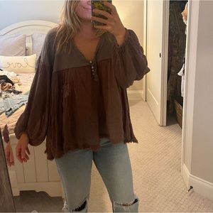 Free People Brown and Gray Top